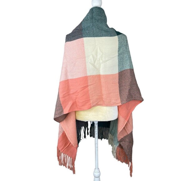 Unisex Multicolored Plaid Acrylic Fringe Scarf 70” x 24” Inches - Picture 4 of 16